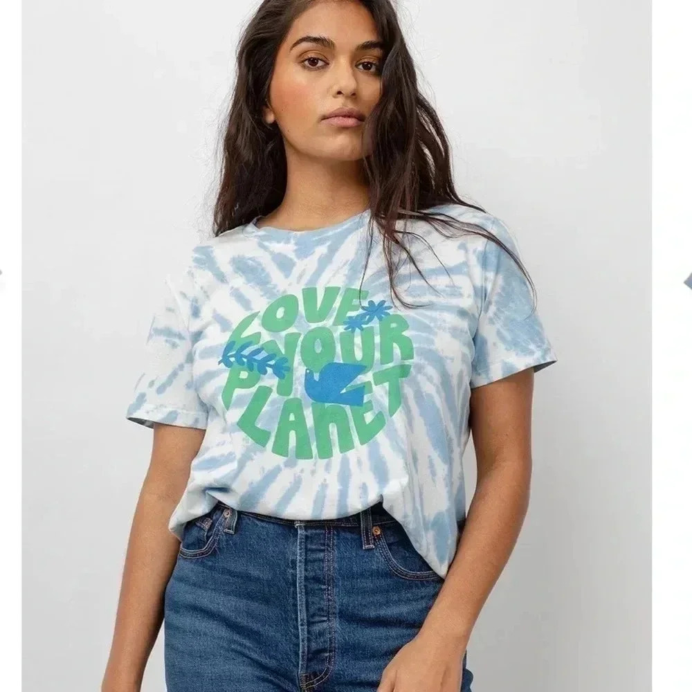 Rails Women’s Blue Tie-dye Love Your Planet Short Sleeve T-Shirt XS